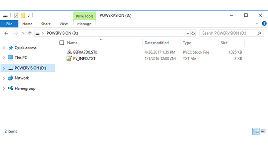 Power Vision CX when connected to a Windows computer