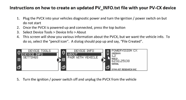 Instructions on How to Create an Updated PV_INFO.txt file with your PV-CX Device